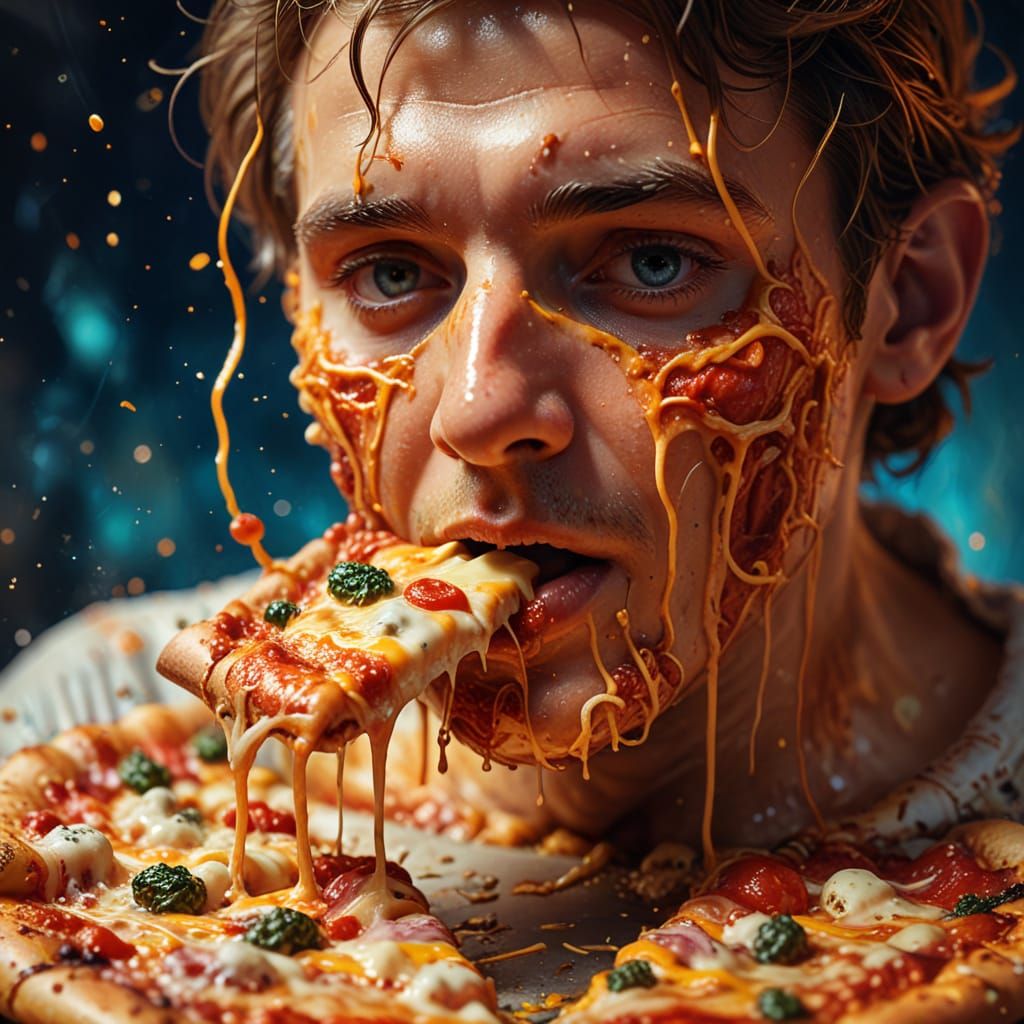 Surreal Macro Photo of Pizza in Abstract Oil Painting
