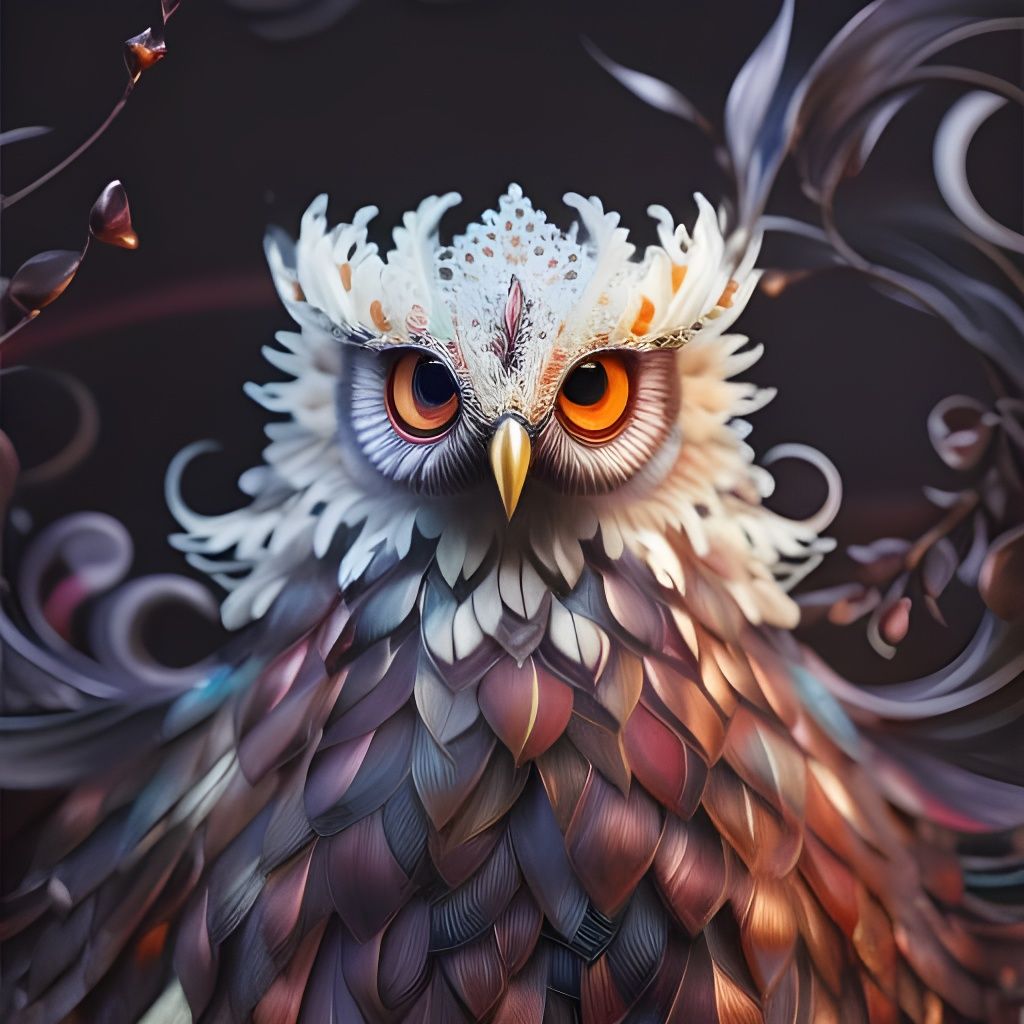 Detailed Chibi Owl Amidst Red Flowers