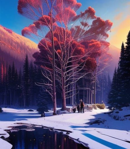 Sunny Winter Morning in Mountain Valley