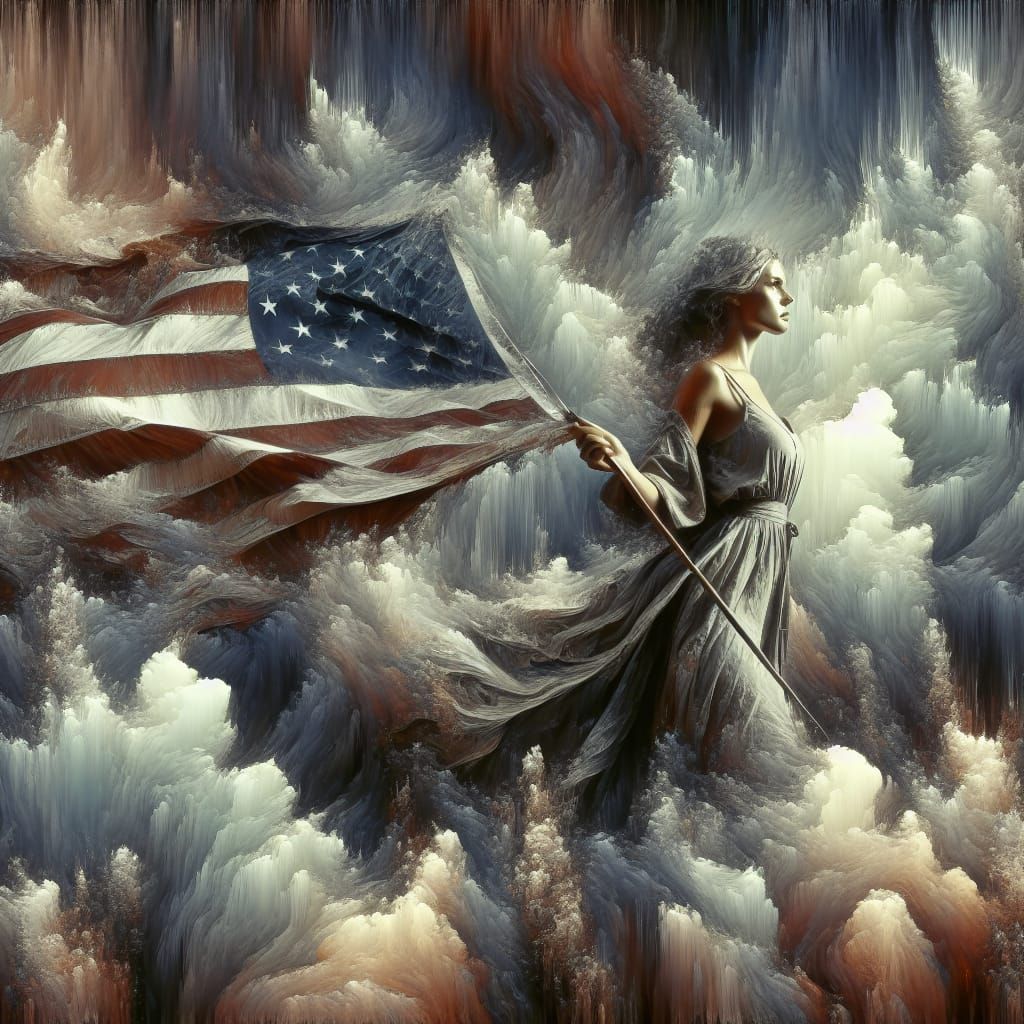 American Woman with Flag in Cinematic Digital Painting