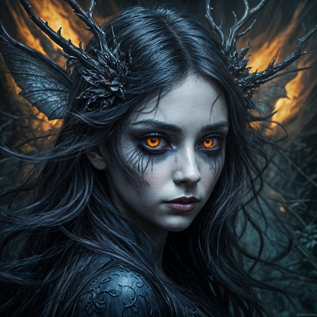 Mysterious Dark Fairy in Ominous Woodland