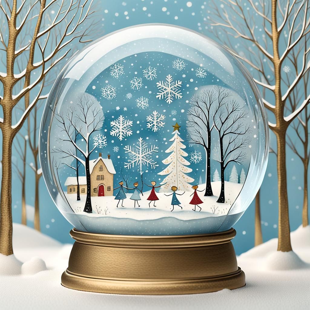 Enchanting Snowflakes Dance in Whimsical Folk Art