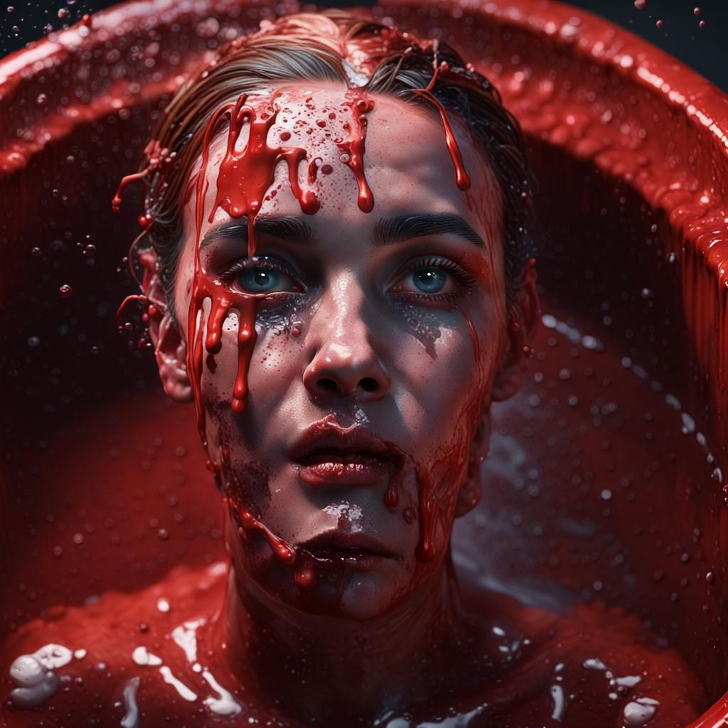 Eerie Portrait of Woman in Tub with Shadow Hands