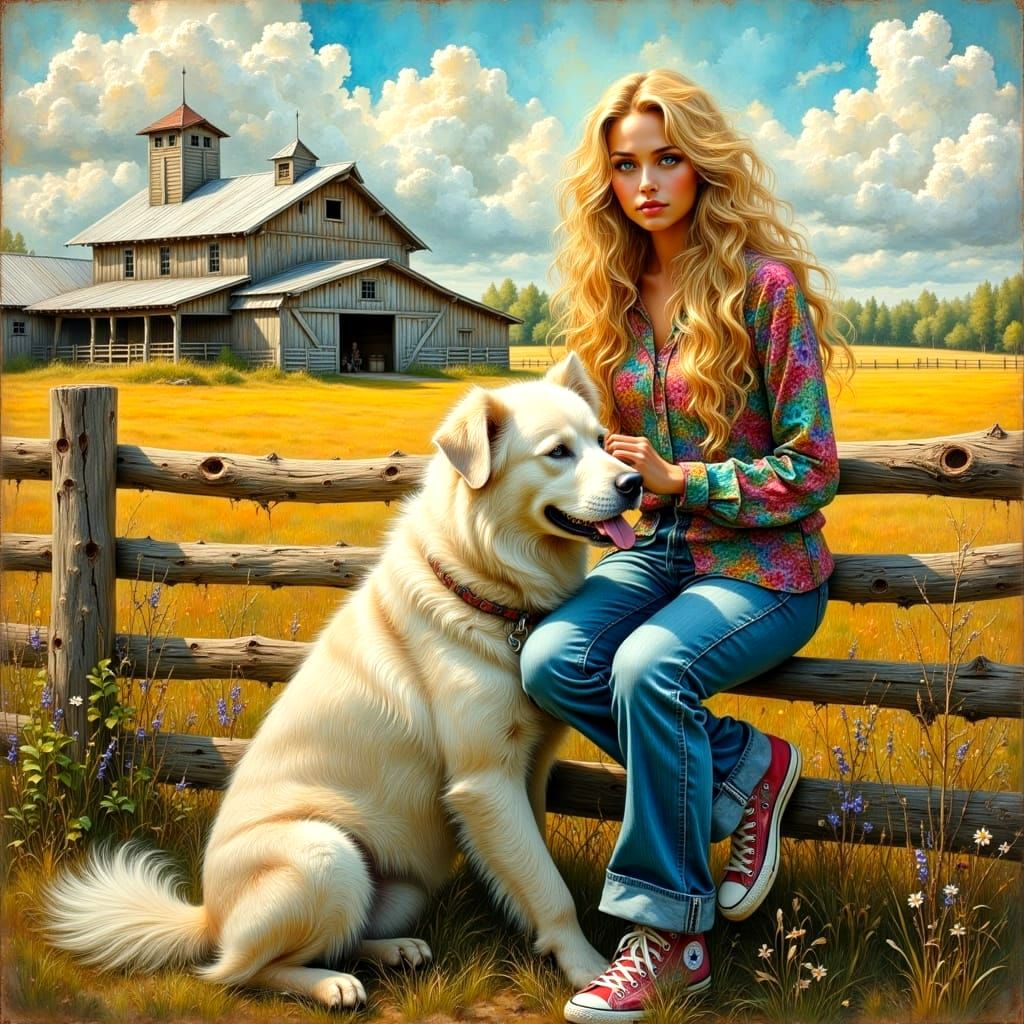 Sassy Woman with Dog in Royo-Style Oil Painting