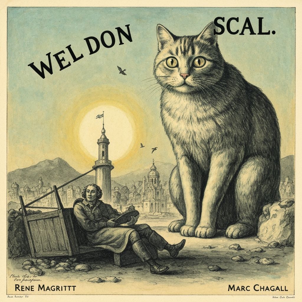 Giant Magic Cat Over Cityscape