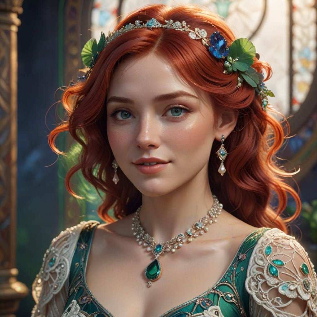 Radiant Irish Bride in Vibrant Art Nouveau Style