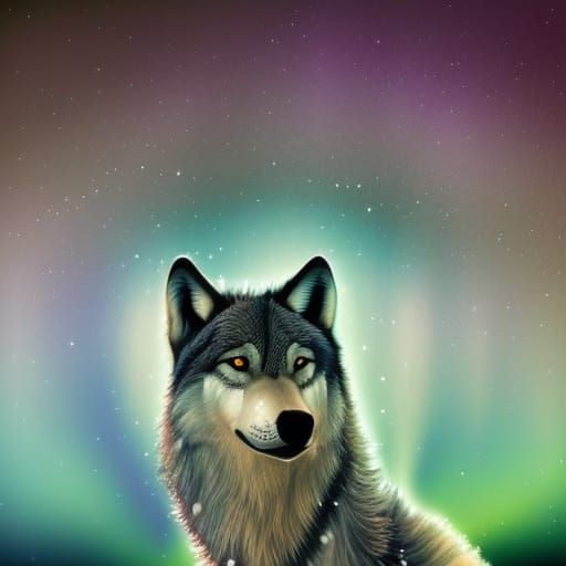 Icy Blue Wolf Under Aurora Borealis