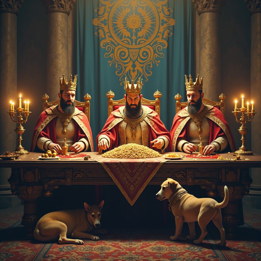 Kings Feast with Dogs in Renaissance Style