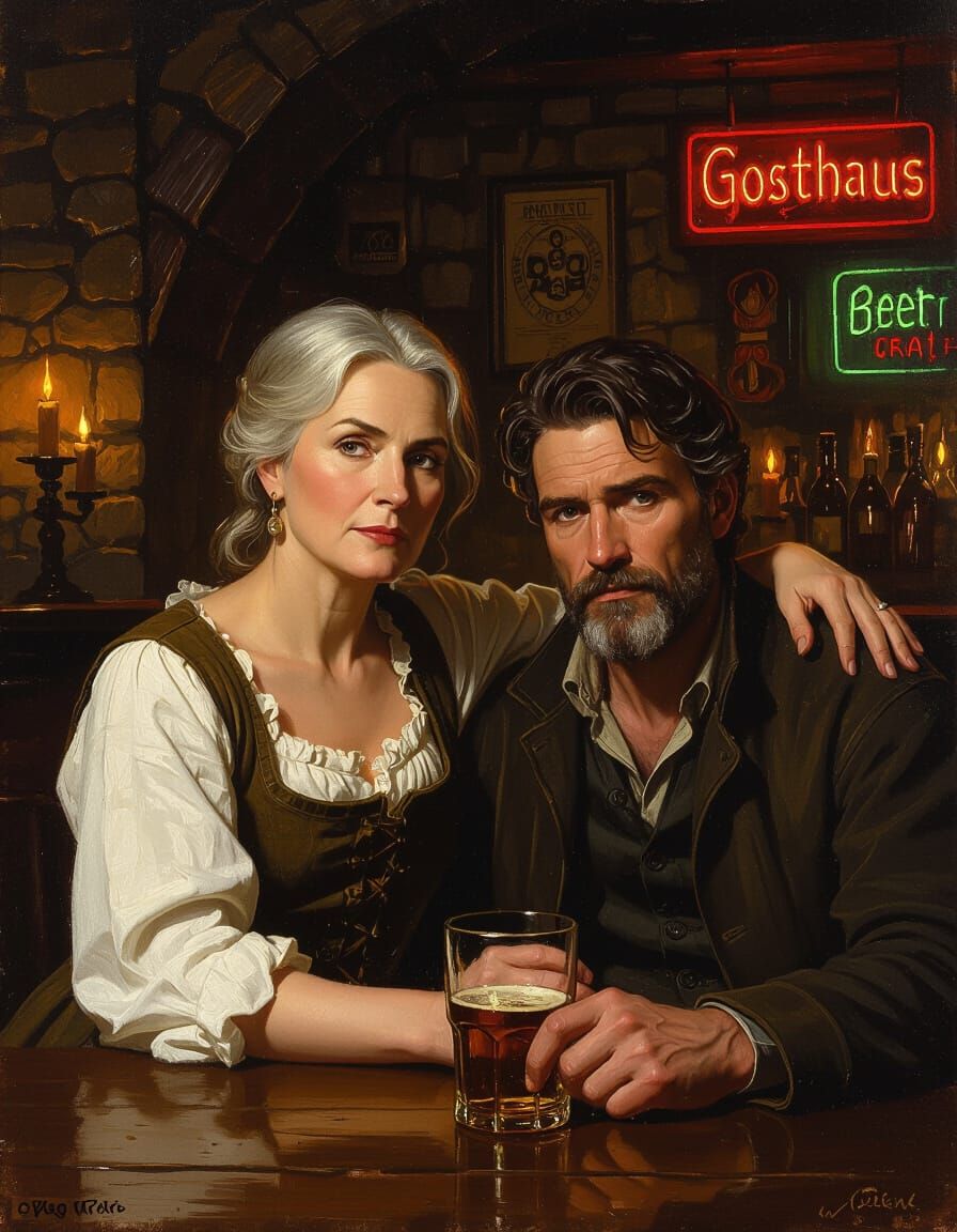 Comforting Woman in Historical Pubs Oil Painting