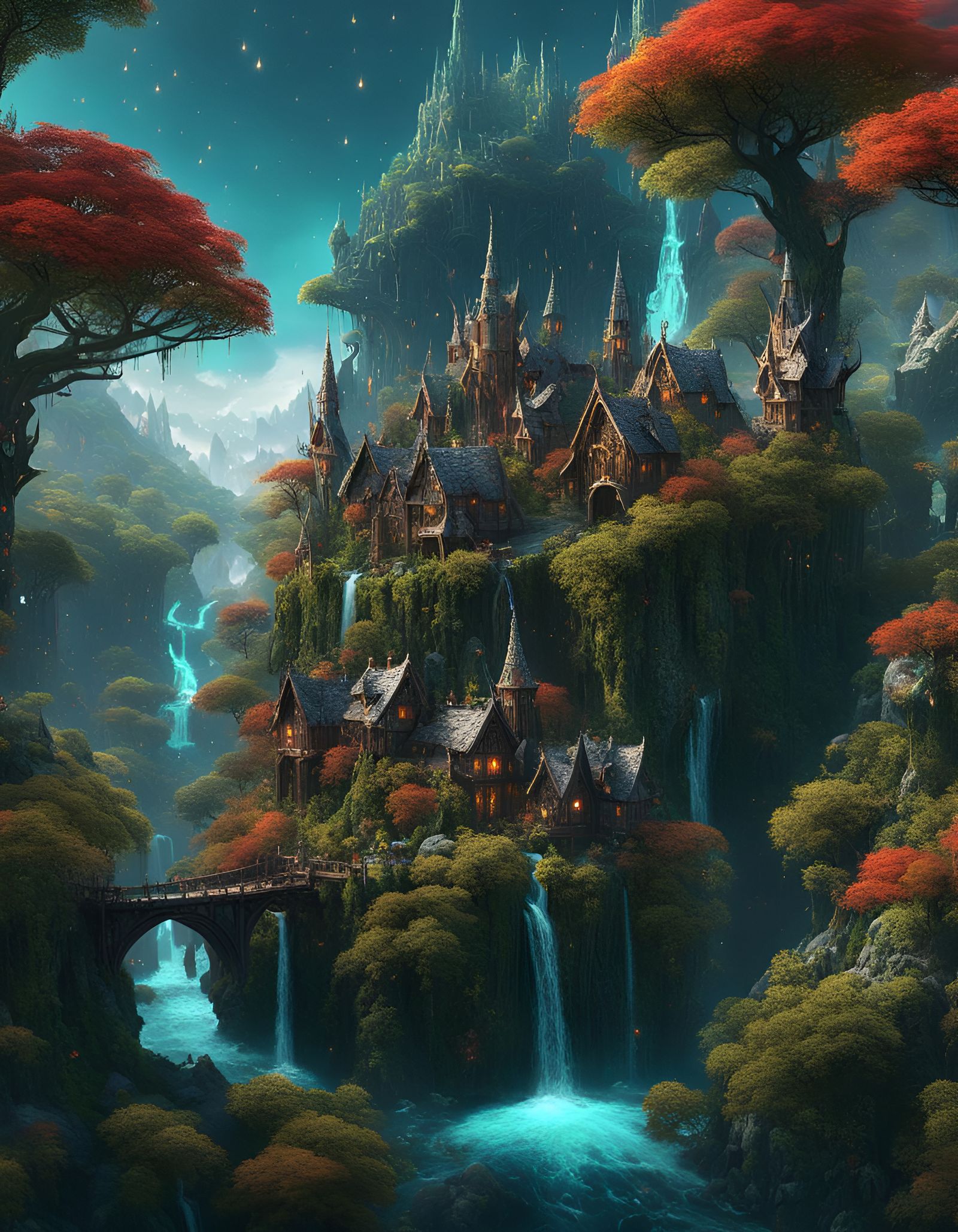 Magical Elven Village Atop a Mystical Mountain