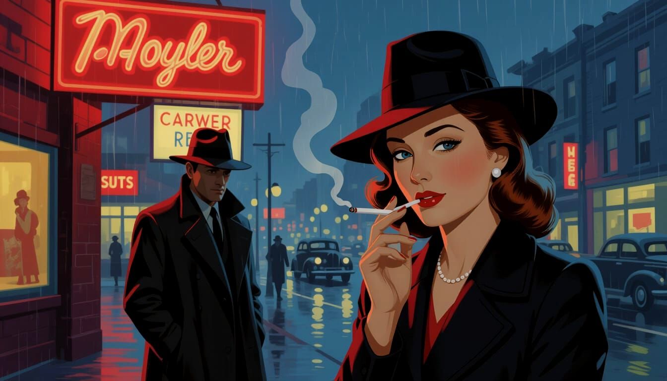 Film Noir Detective in Moody Cinematic Scene