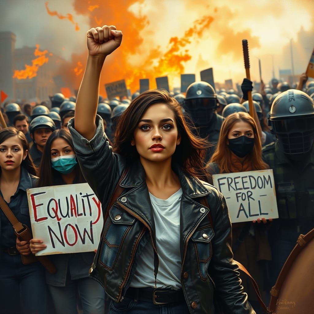 Determined Protesters Stand Against Oppression in a Fiery Sk...