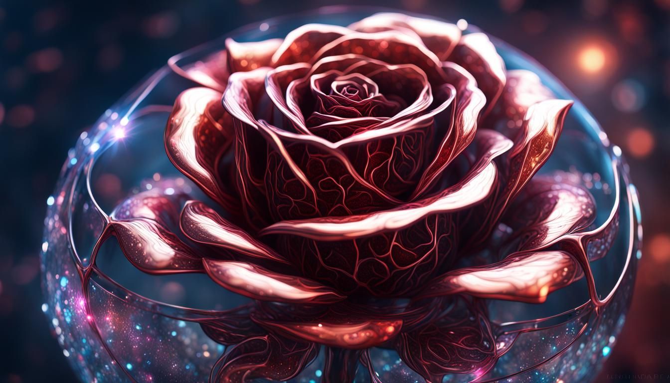 Glass Rose Digital Art with Intricate Details