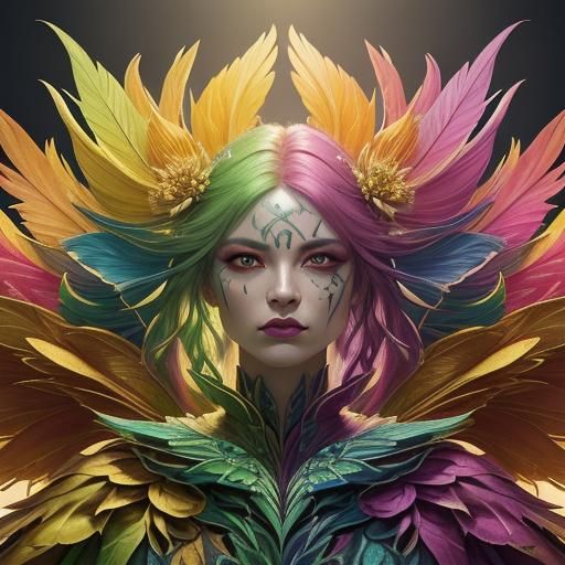 Dragon Peacock Woman in Colorful Fantasy Art