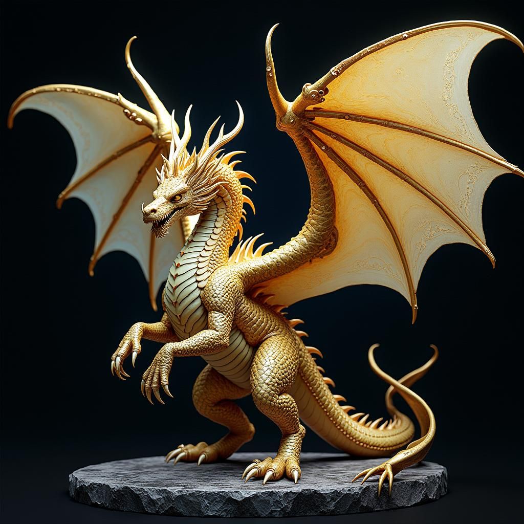 Golden Dragon with Wings in Fantasy Art Style