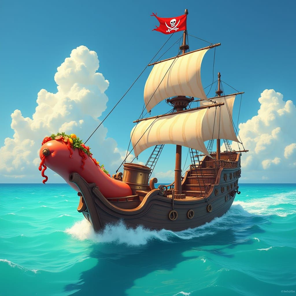 Sailing Ship Meets Sausage: A Whimsical Voyage