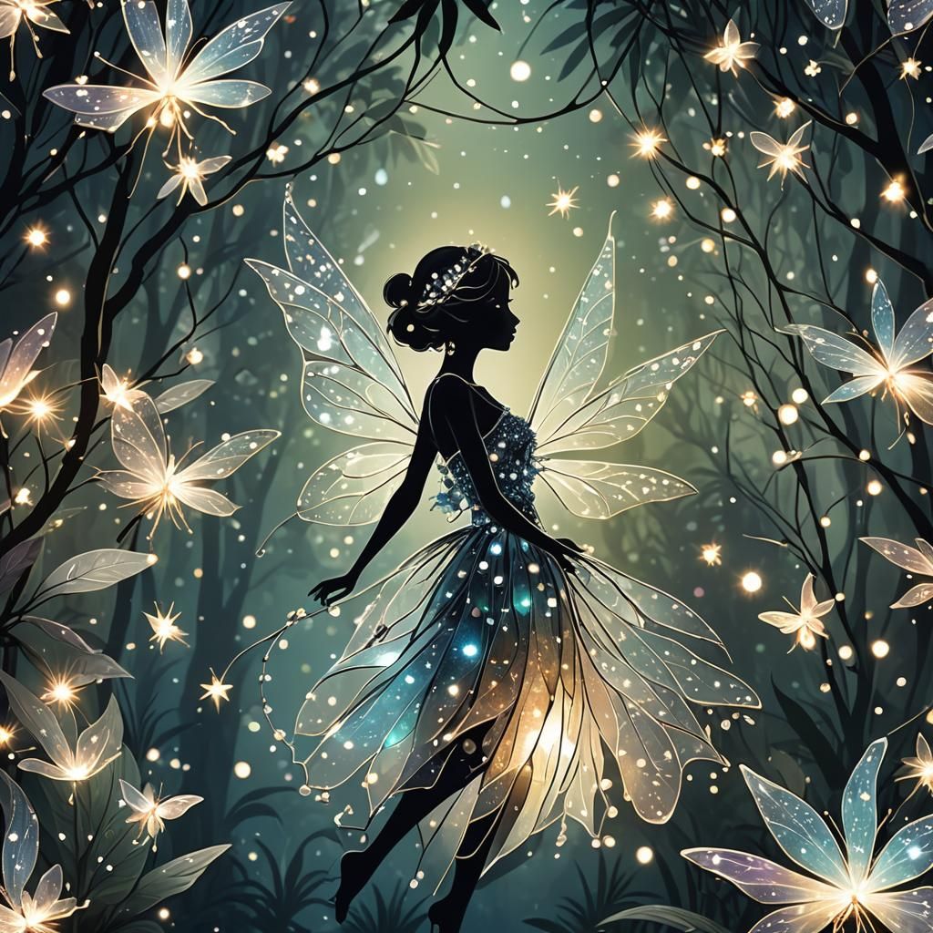 Crystal Fairy Silhouette in Tropical Forest