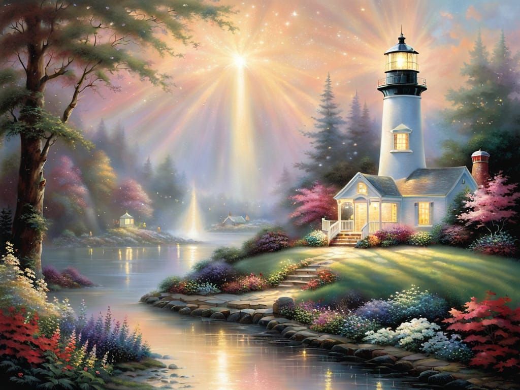 Spectacular Lighthouse Scene in Whimsical Iridescent Aura