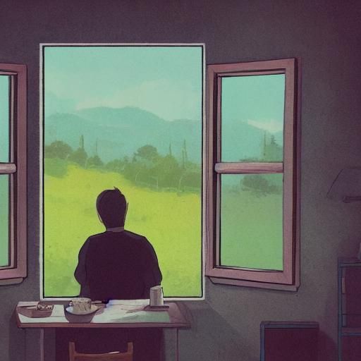 Melancholic Man Contemplates Coffee: Concept Art