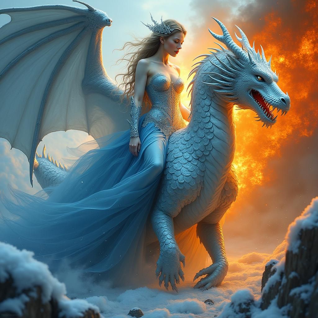 Ice and Fire Goddess on Silver Dragon