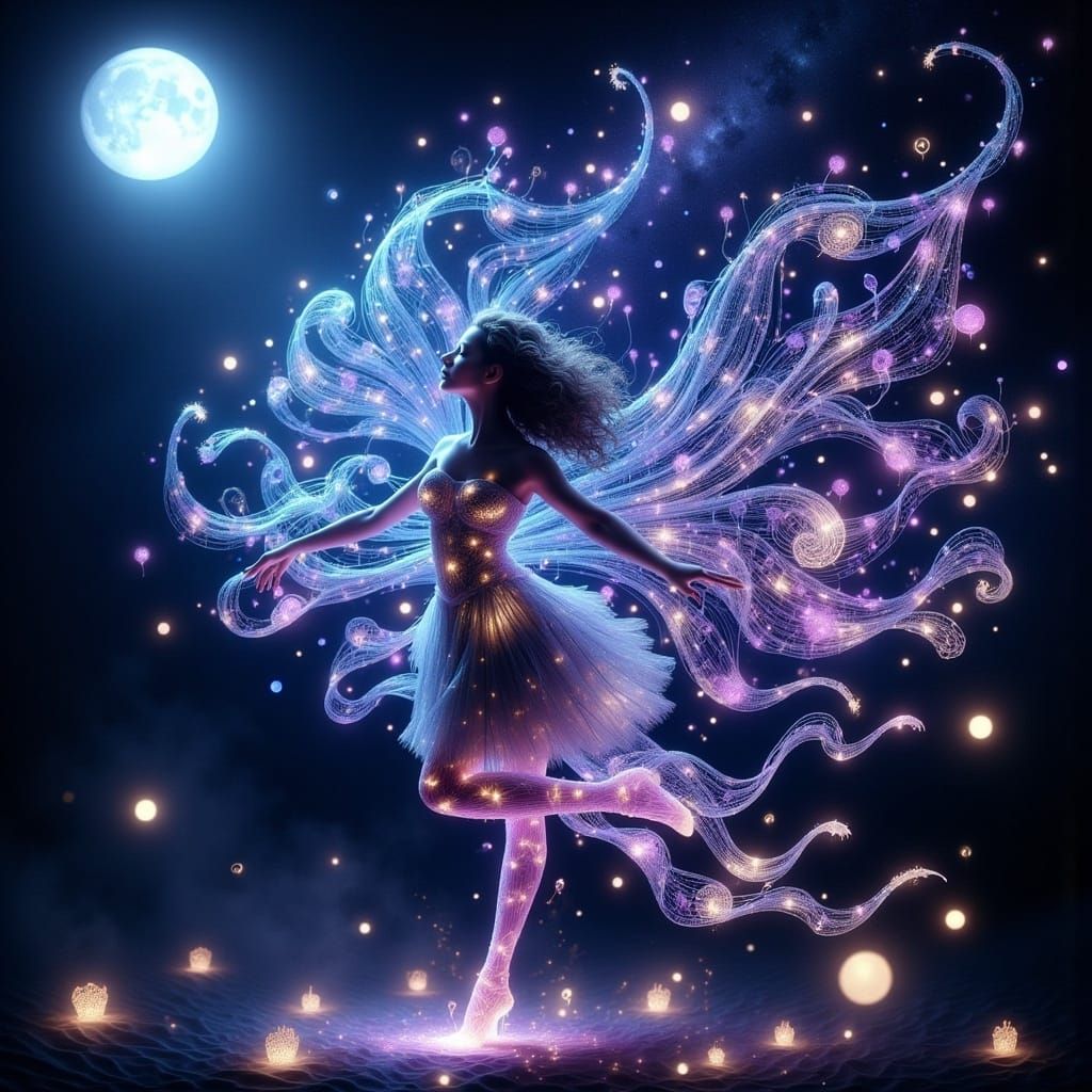 Mystical Dark Fairy in Moonlit Forest Glade, Digital Fantasy...