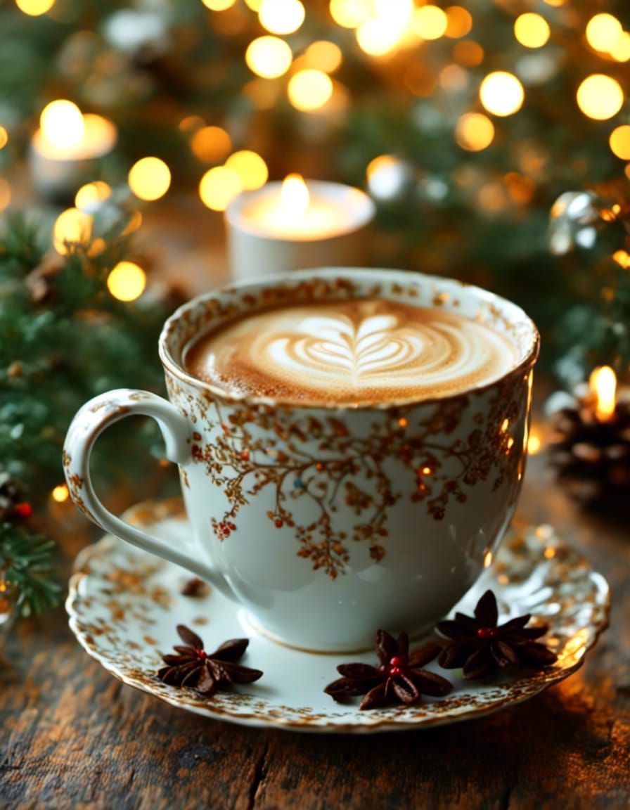 Porcelain Coffee Mug with Christmas Decor