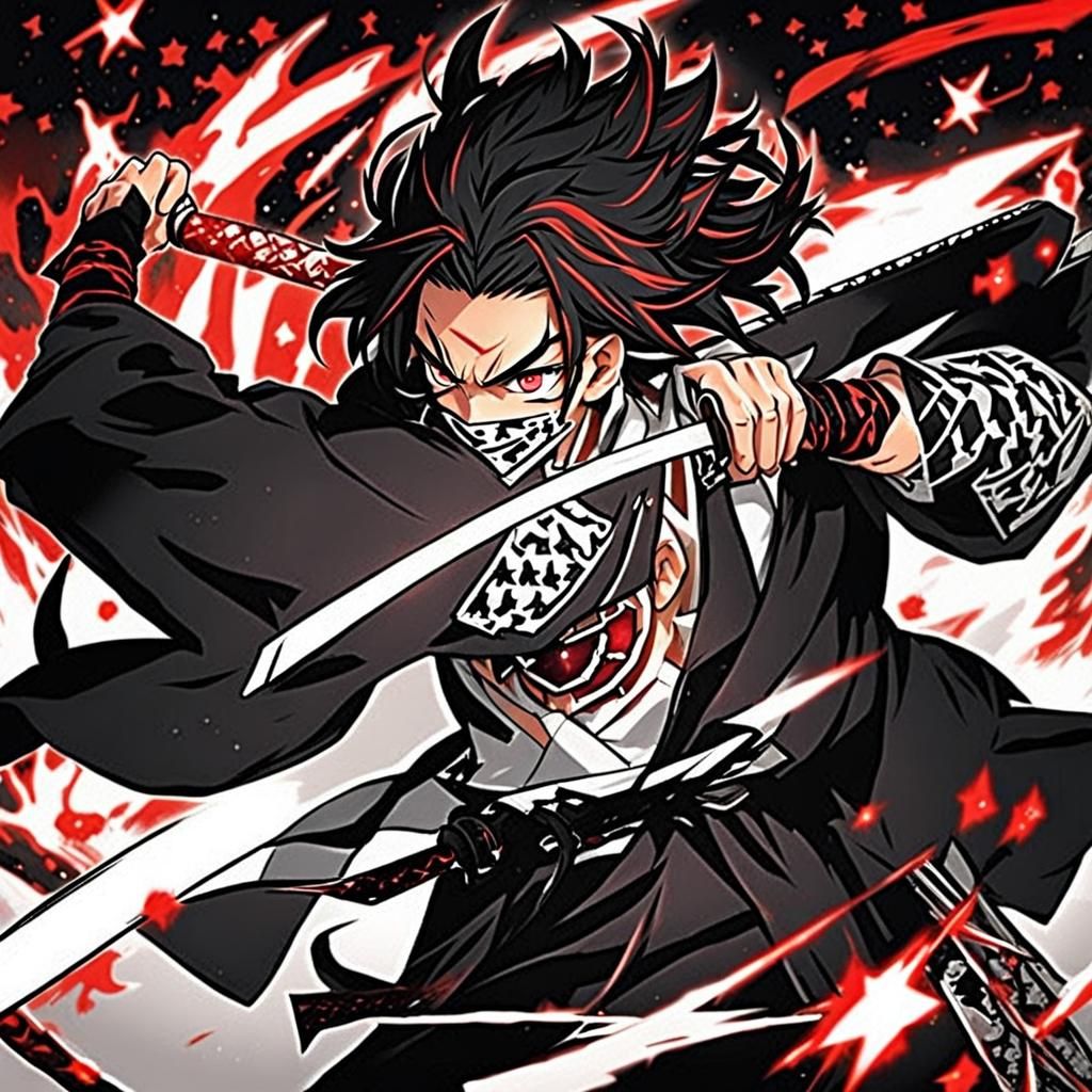 Anime Demon Slayer Character with Scythe and Moon