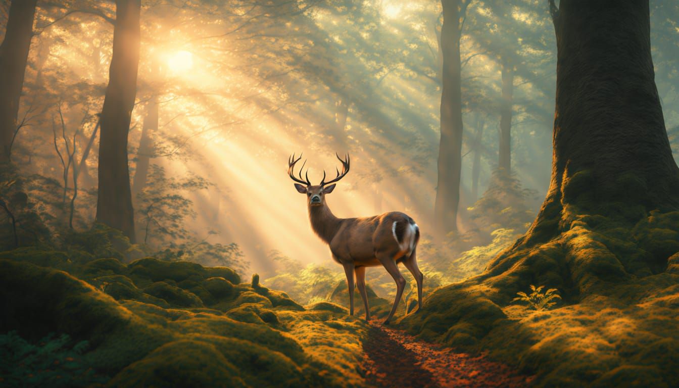 Majestic Deer in a Golden Forest Glade