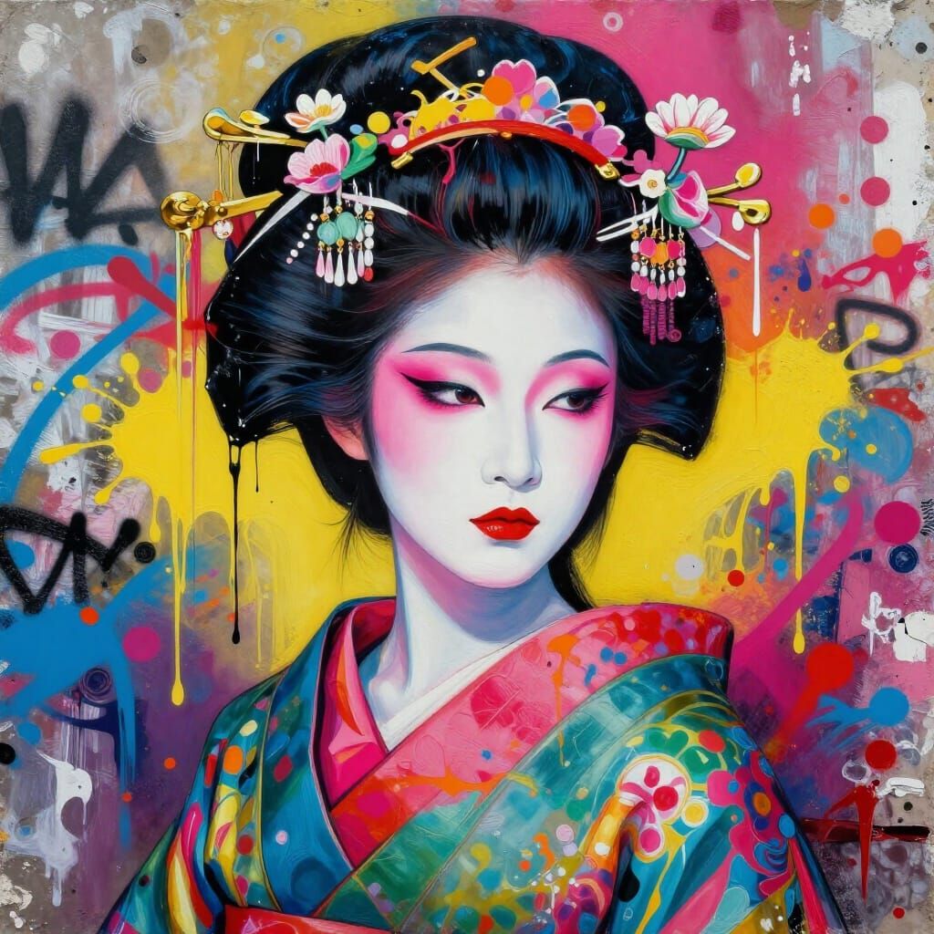 Raphinha's Geisha Portrait on Graffiti Street