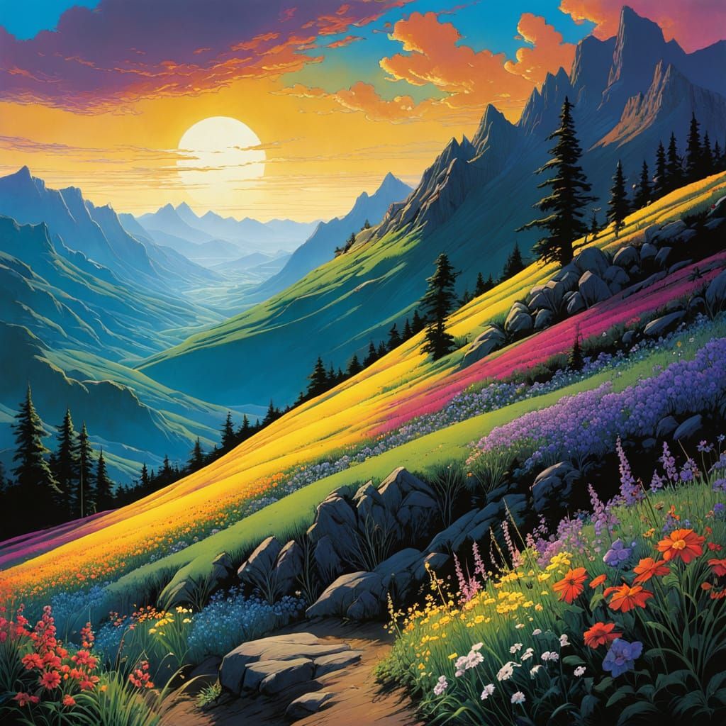 Surreal Mountainside Landscape in Vibrant Chiaroscuro