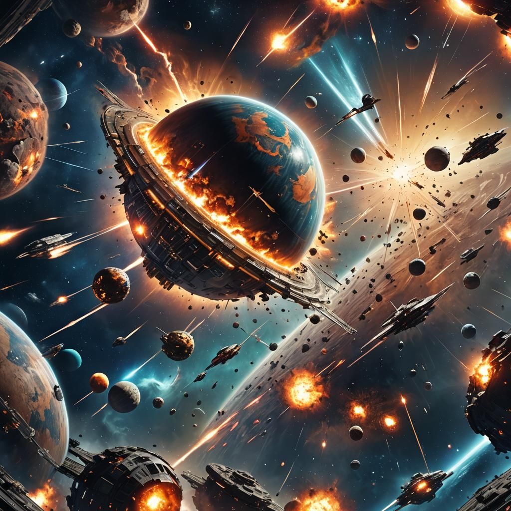 Planet Under Siege in Space, Sci-Fi Illustration
