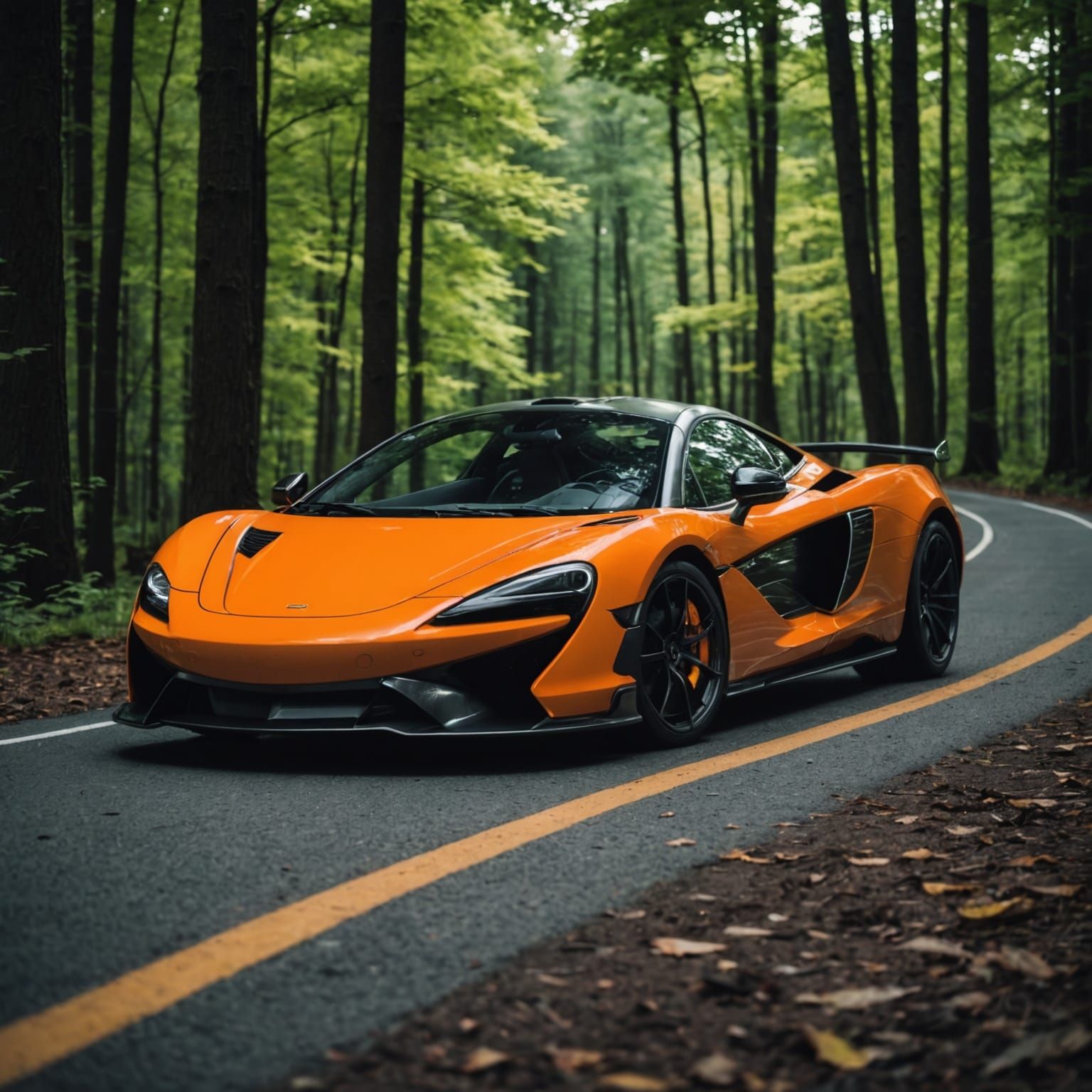 McLaren Supercar on Wooded Road: Cinematic Film Still