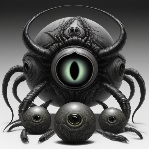 Orb-Shaped Being with Eyestalks in Giger Style
