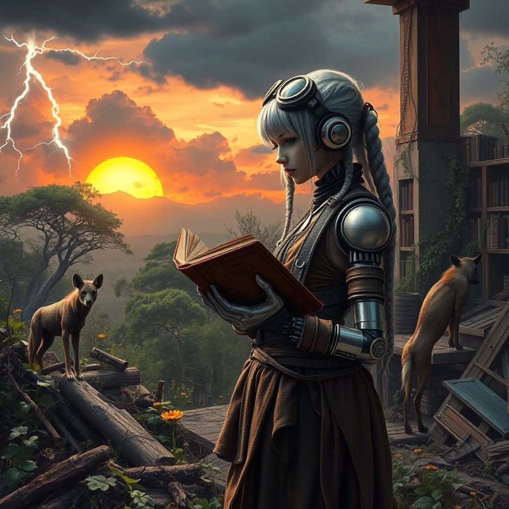 Android Explorer Lost in Ruins of a Forgotten Library Amidst...