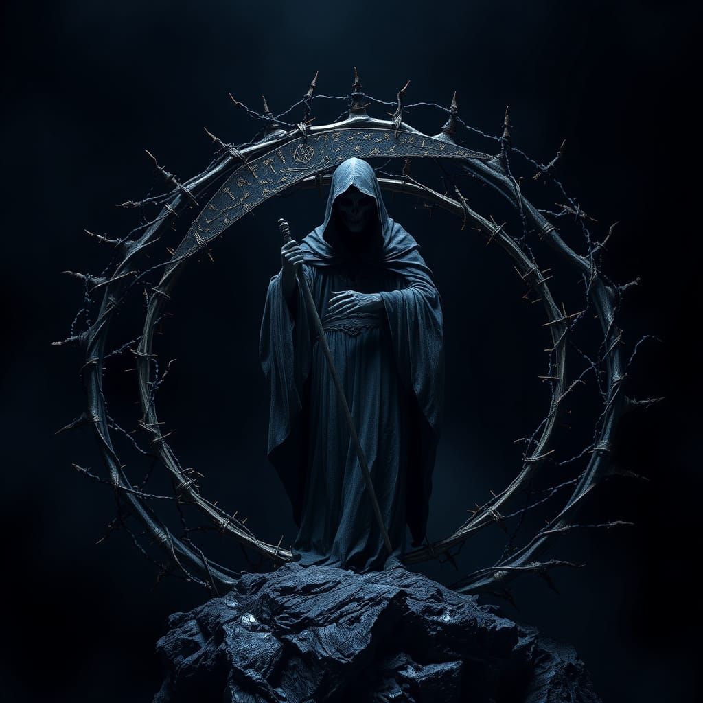 Harbinger of Darkness: Reaper in Ornate Metal Circle