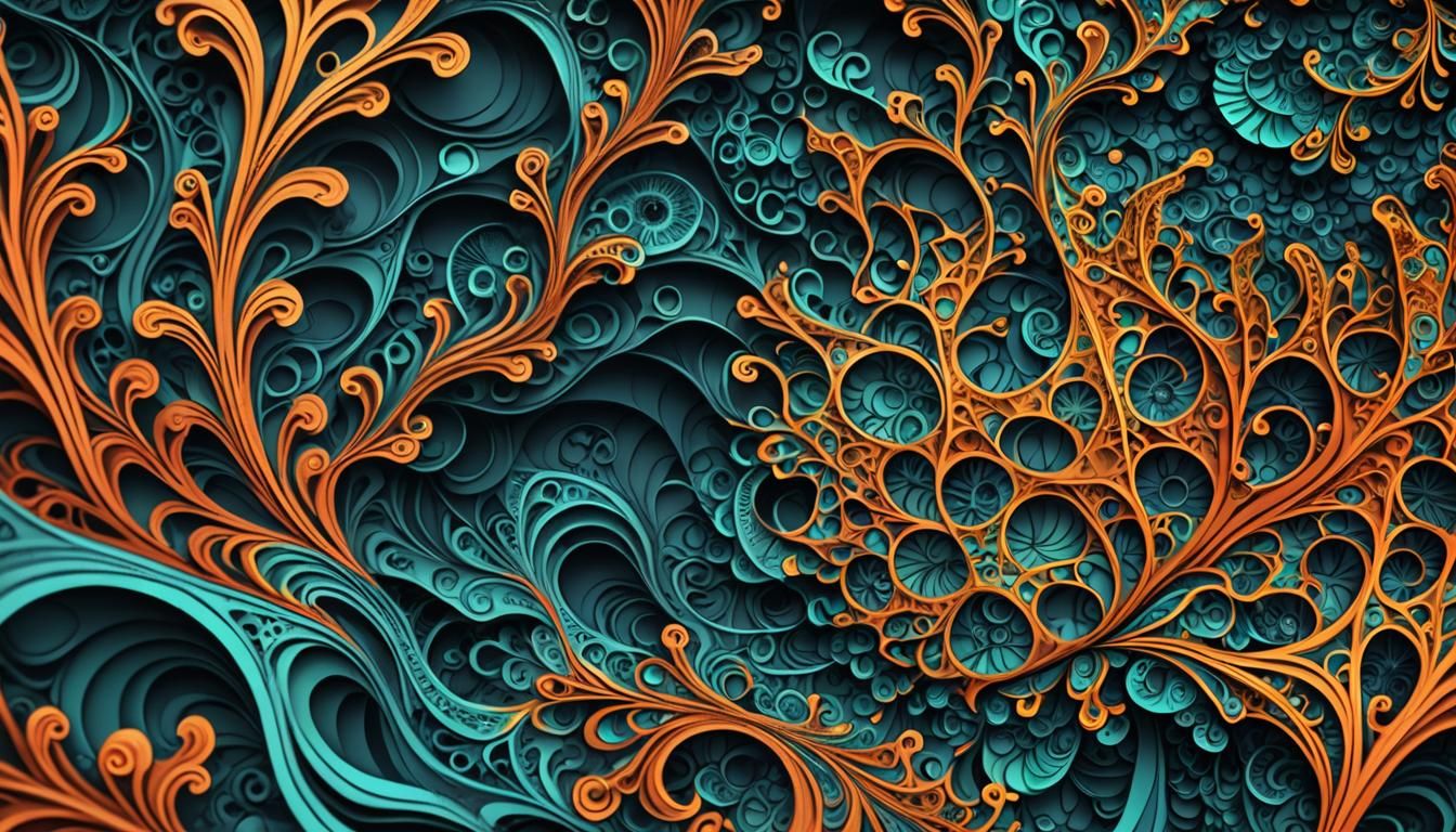 Abstract Fractal Wave Design with 3D Shading