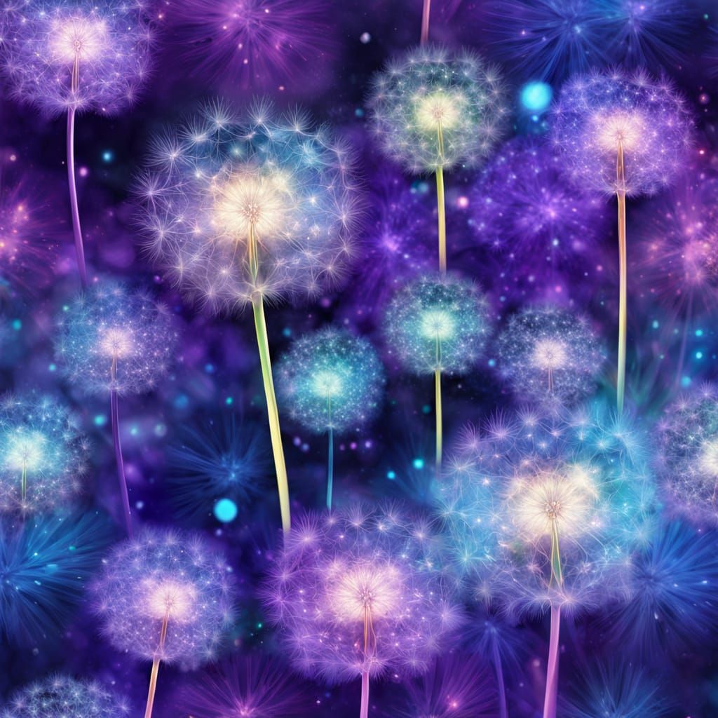 Surreal Magical Dandelion Blooms in Cosmic Galaxy