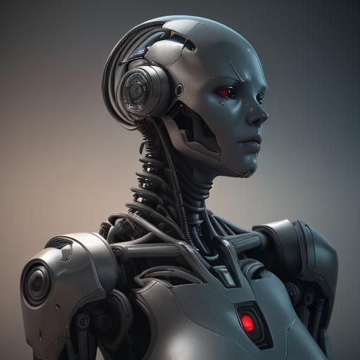 Robot Head Thinking: 3D Game Cinematic Render