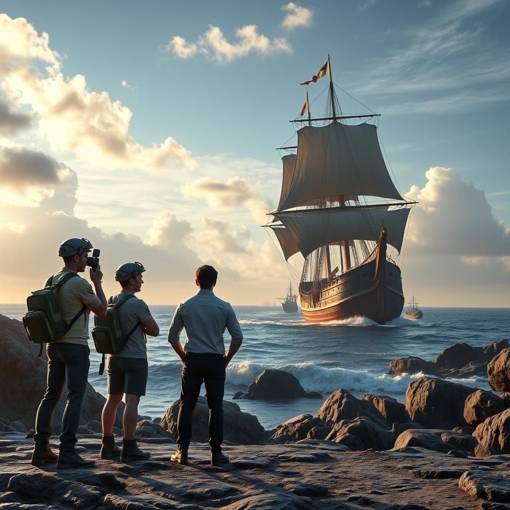 News Crew Witnesses First Spanish Arrival, 3D Cinematic