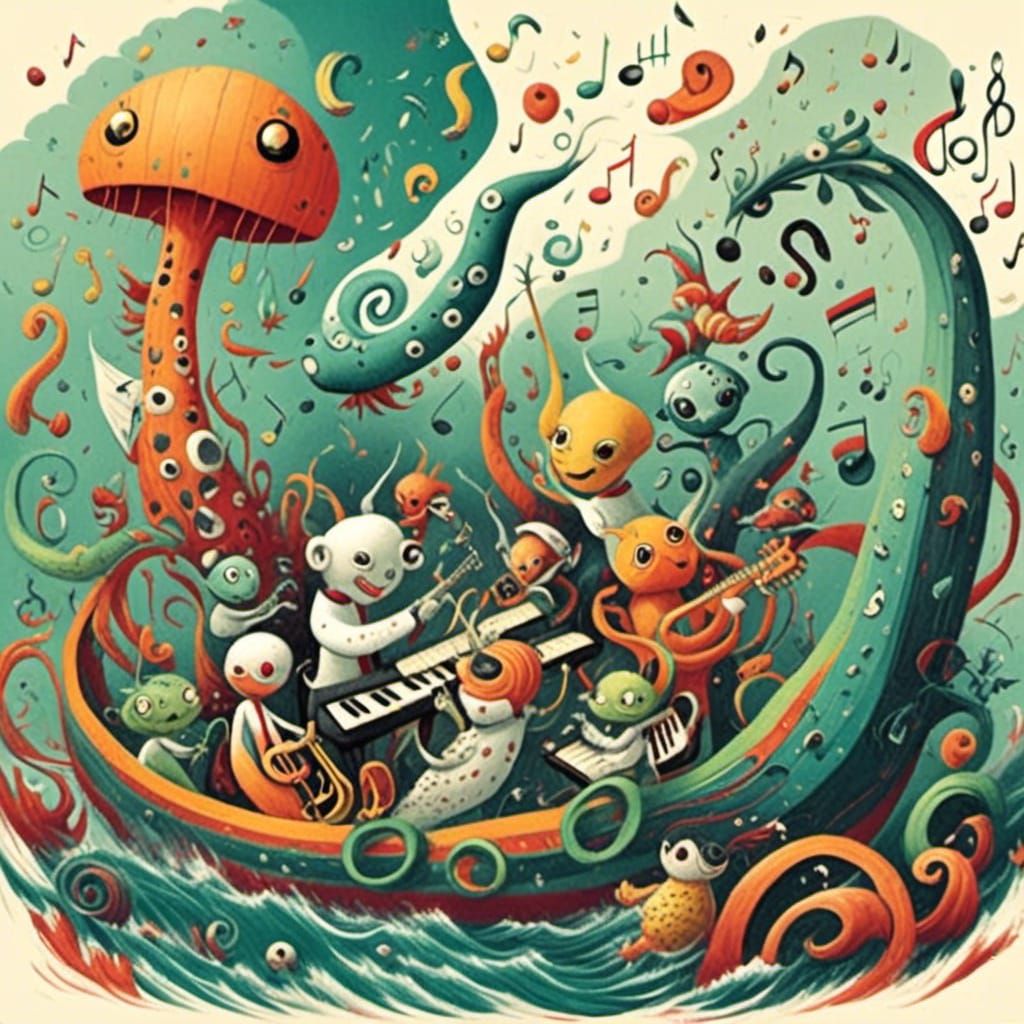 Jazz Band of Cute Creatures in Fantasy Illustration