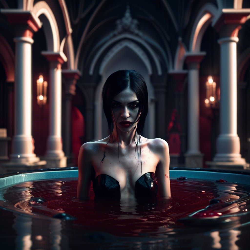 Gothic Vampiress in Bloody Noir Bath
