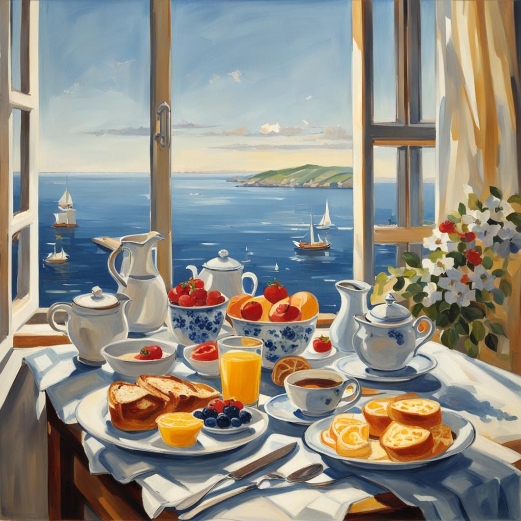 Seaside Breakfast Still Life: A Morning View