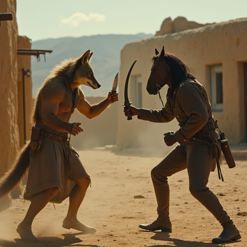 Western Fight: Coyote Indian vs Horse Army Man