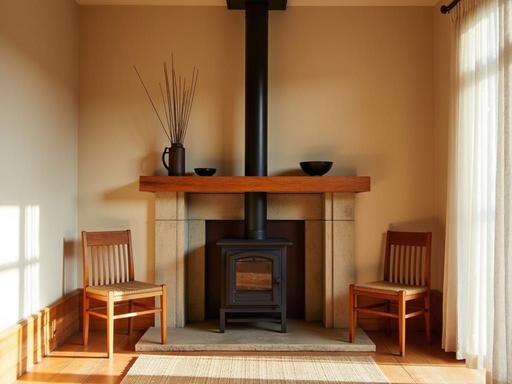 Cozy Room with Freestanding Fireplace in Organic Style