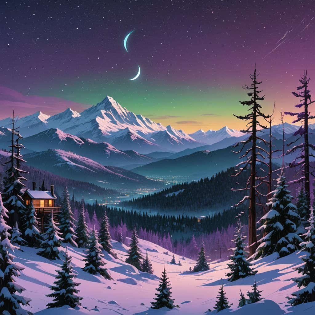 Winter Starry Sky Digital Matte Painting