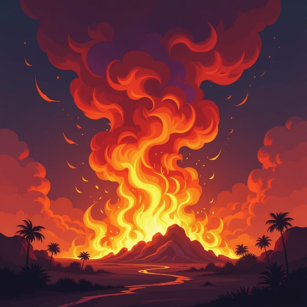 Vibrant Inferno of Orange, Red, and Purple Flames