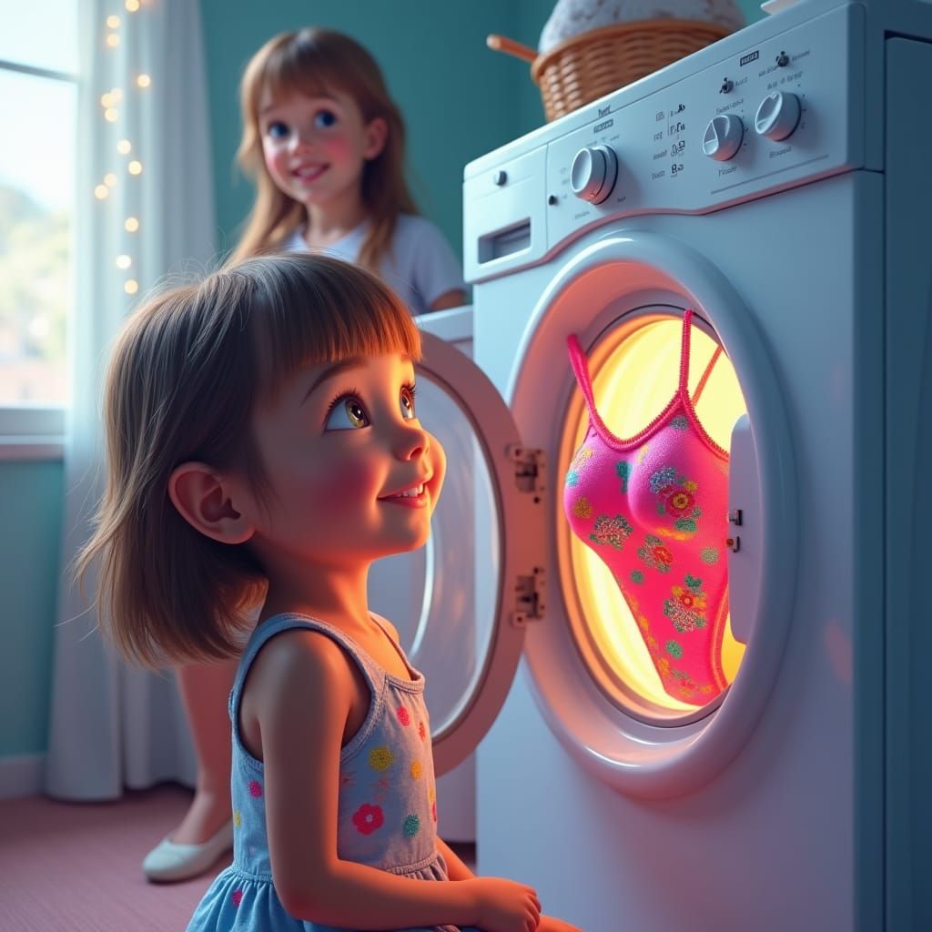 Enchanted Laundry: Girl Watches Swimsuit Shrink