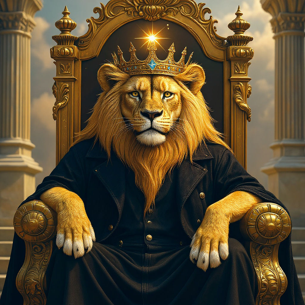 Lion King with Star Crown on Marble Throne