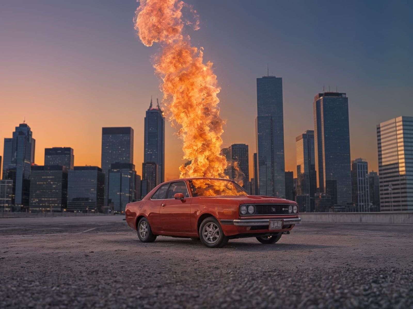 Solitary Figure Facing Fiery Sky