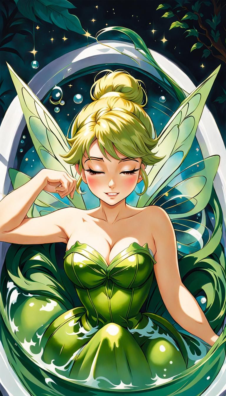 Tinkerbell's Relaxing Bath: Detailed Anime Painting